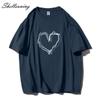 Shellsuning Loose O Neck Cotton Printed Shirts Women Summer Kawaii Heart Graphic Tees Female Casual Short Sleeve Base Black Tops