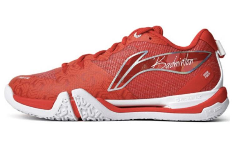 Li Ning Flying Close To The Ground Slip Resistant Abrasion Resistant Low top Badminton Shoes Unisex Red White AYZU001-2