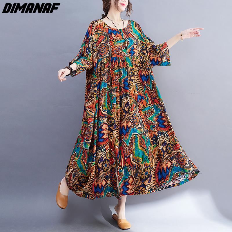 DIMANAF Plus Size Summer Dress Beach Casual Women Clothing Big 2022 New Dress Fashion Sundress