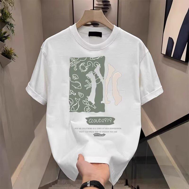Trendy Round Neck Trendy Brand Casual Summer Cotton T-Shirt Printed Men S Short-Sleeved T-Shirt Heavy S