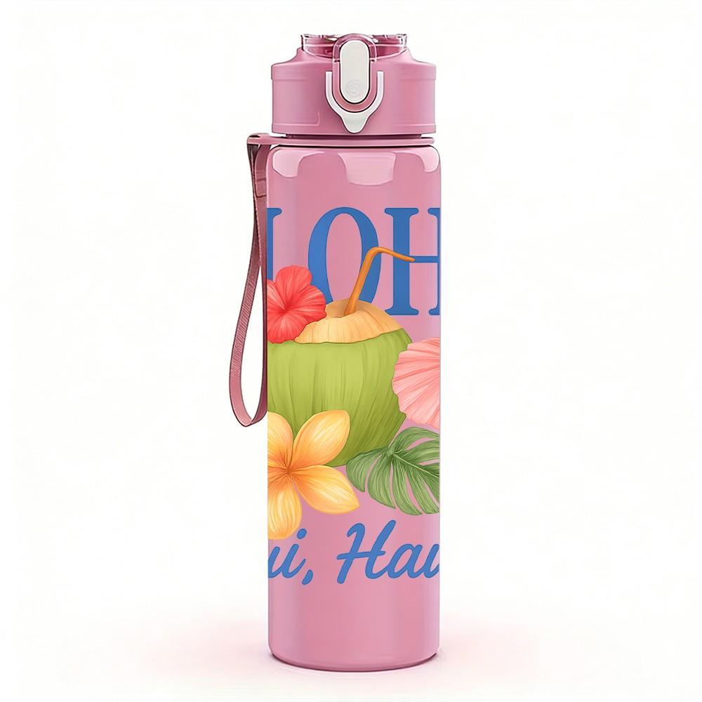 1PC Aloha Hawaii Quote 750ml Color Plastic Sports Water Bottle Leakproof Flip Straw Lid Suitable for Sports Office Home Use