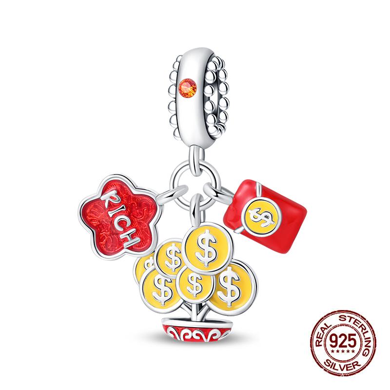 925 Silver Lantern Chinese Knot Charms New Year's Traditional Beads Fit 3mm 925 Exquisite Bracelets Fashion DIY Jewelry Gifts