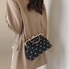 European and American Retro Style Embroidery Thread, Ribbed Pearl Women's Chain, Small Square Bag 23 Winter New Solid Color Shoulder Messenger Bag