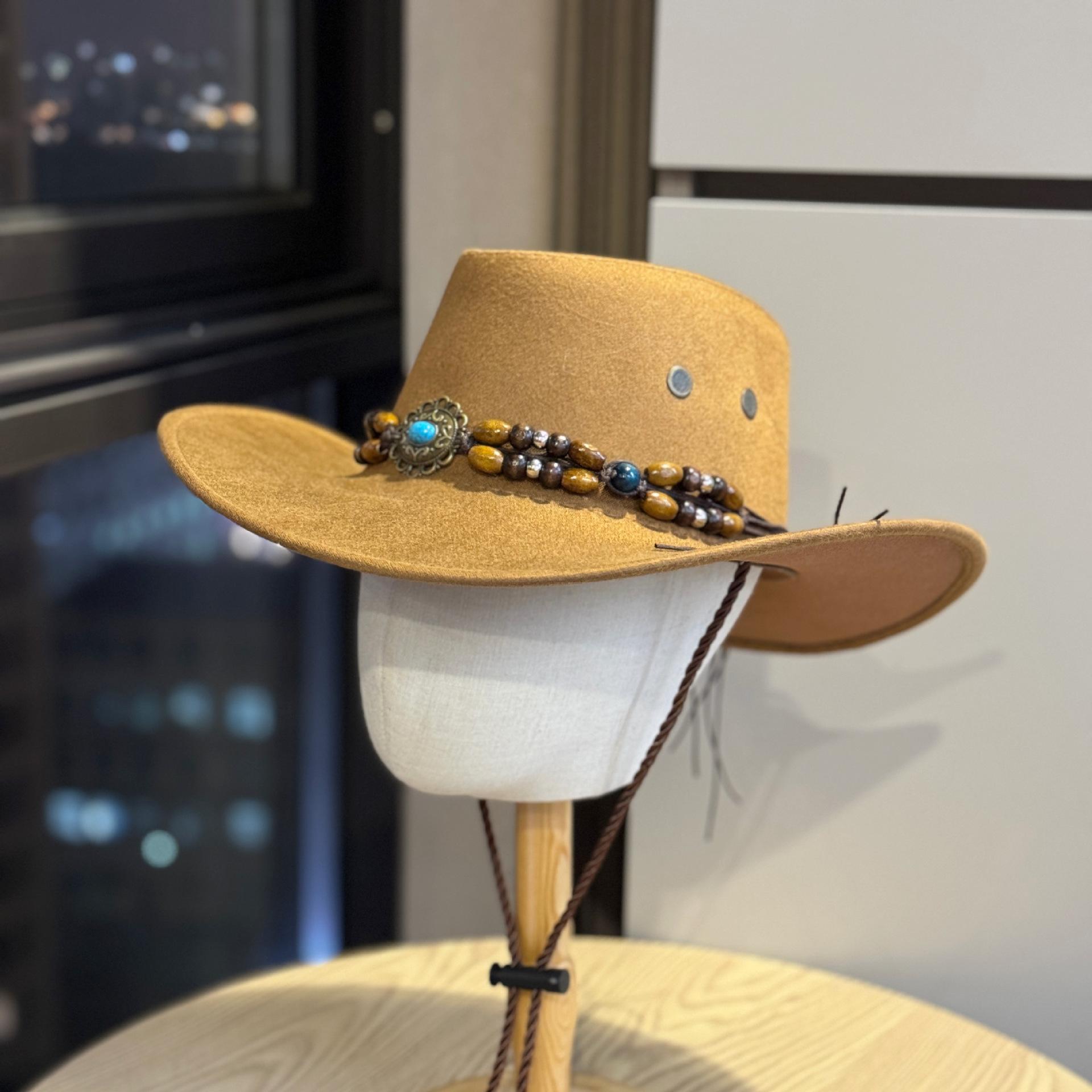 

New ethnic-style western cowboy hat for women, summer American retro Xinjiang, Tibet, and Sichuan western tourist grassland sun hat Adult54-60Average Size хаки