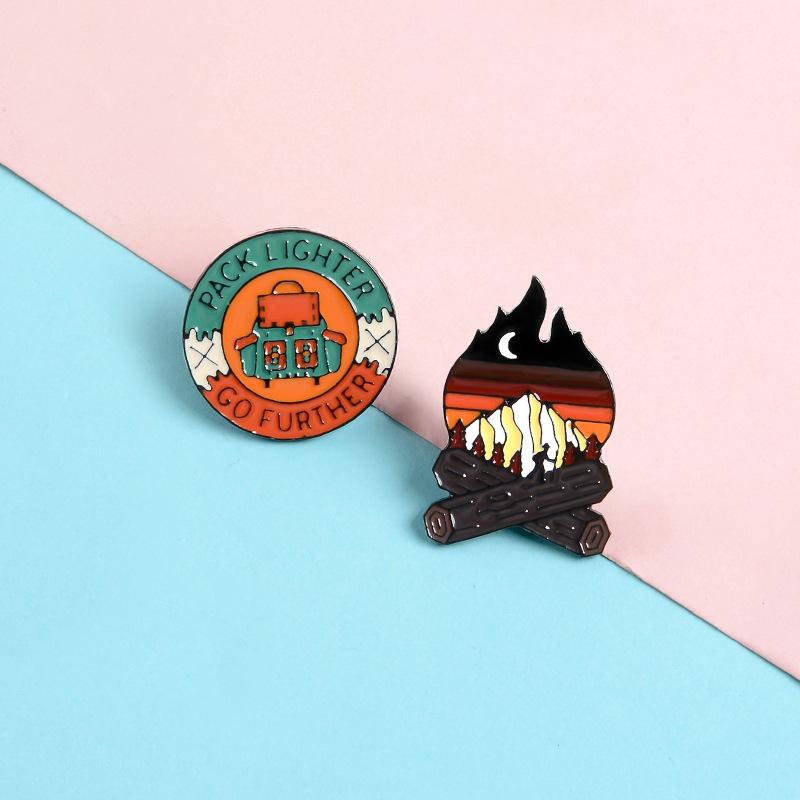 Personality Mountain Moon Sea Brooch Buckle Golden Metal Badge Bag Clothes Lapel Brooches For Women Men Kids Gifts