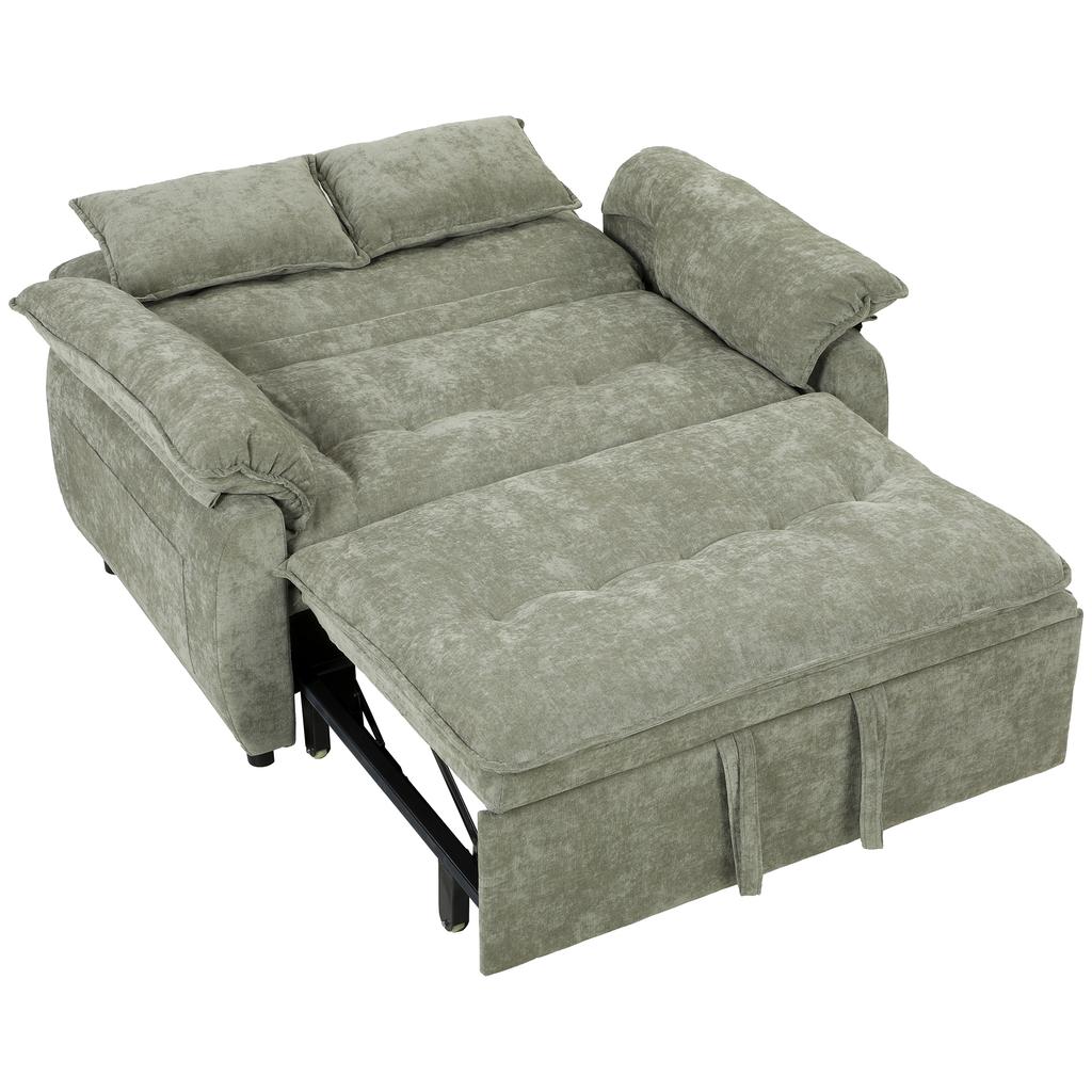 Convertible Sofa, 2-Seater, 3-in-1 Velvet Sofa Bed, 137 Cm, Adjustable Backrest, 2 Pillows, Green