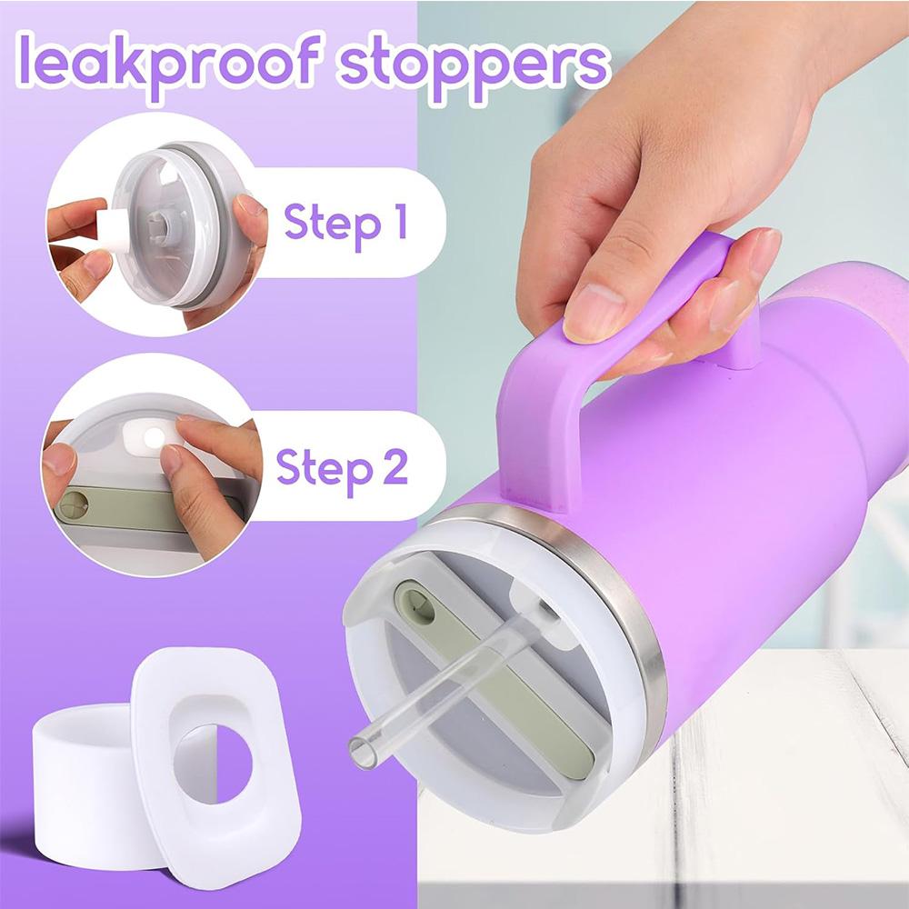 Set de 6 accesorii pentru pahar Stanley Cup de 40 oz cu mâner, inclusiv capac și capac cu pai din silicon, dop anti-scurgere