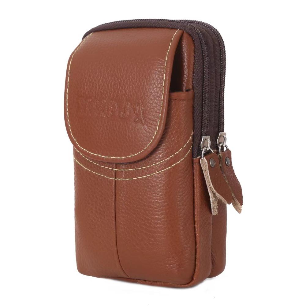 Solid Color Outdoor Sports Waist Bag Cowhide Leather Phone Belt Hanging Pouch  Outdoor Sports
