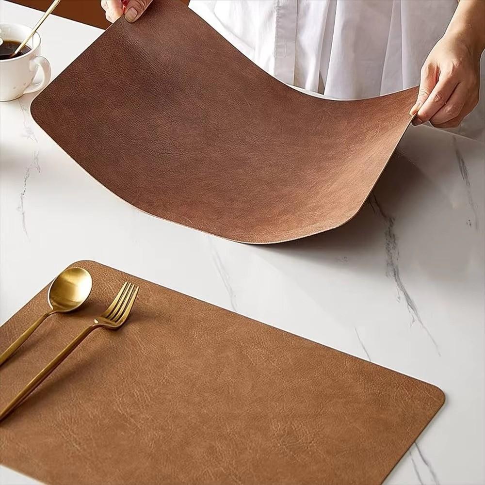 New Washed Square Placemat Double-Sided Wipeable PU Leather Placemats Heat Resistant Kitchen Table Mat Cowhide Pattern Placemat