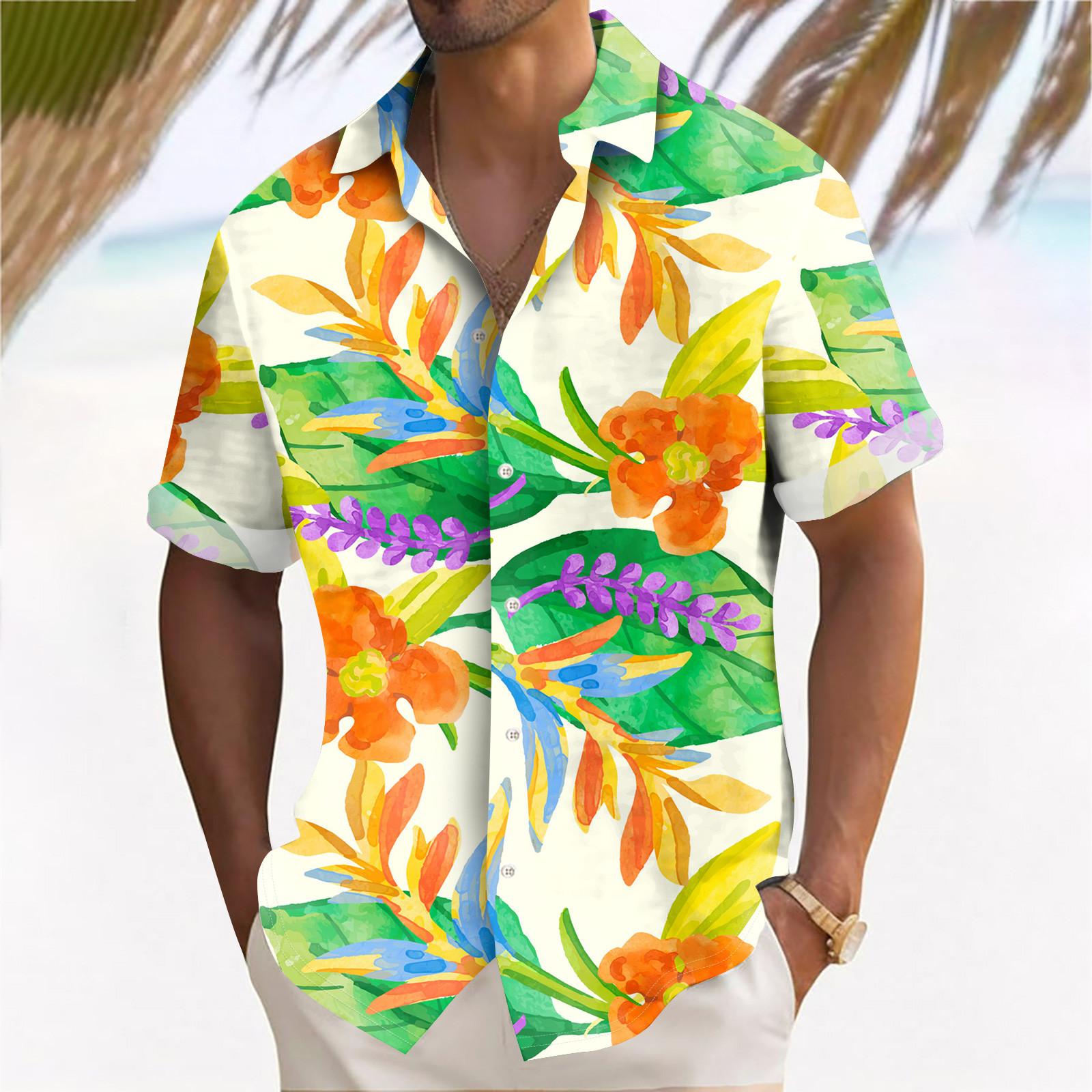 

Гавайская рубашка для мужчин, мужские винтажные рубашки для боулинга на пуговицах, летняя пляжная рубашка с коротким рукавом XXL зелёный