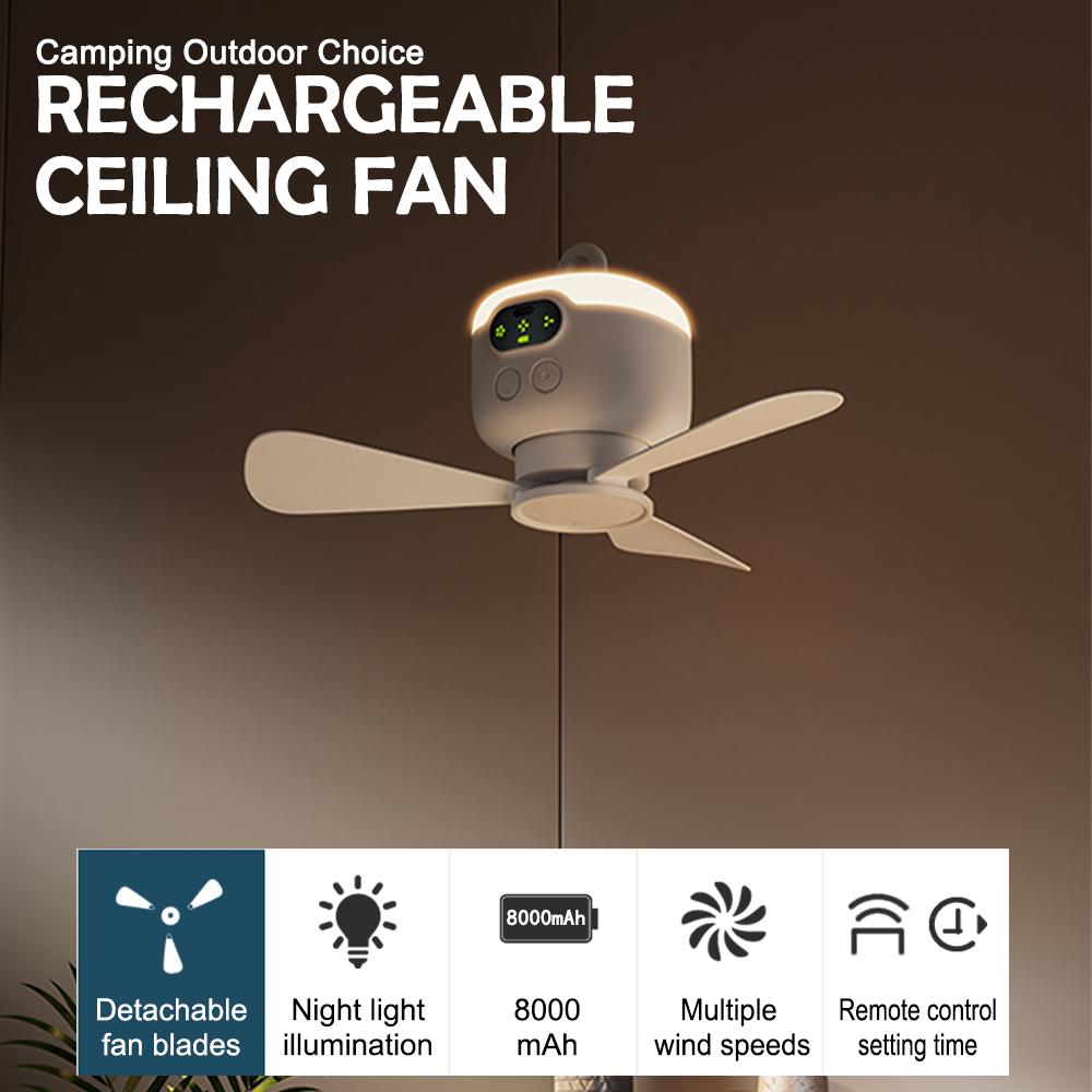 Home Ceiling Fan 3 Speed Adjustable 8000mAh Outdoor Portables Camping Fan Wireless Remote Control Ceiling Fan with Night Lights