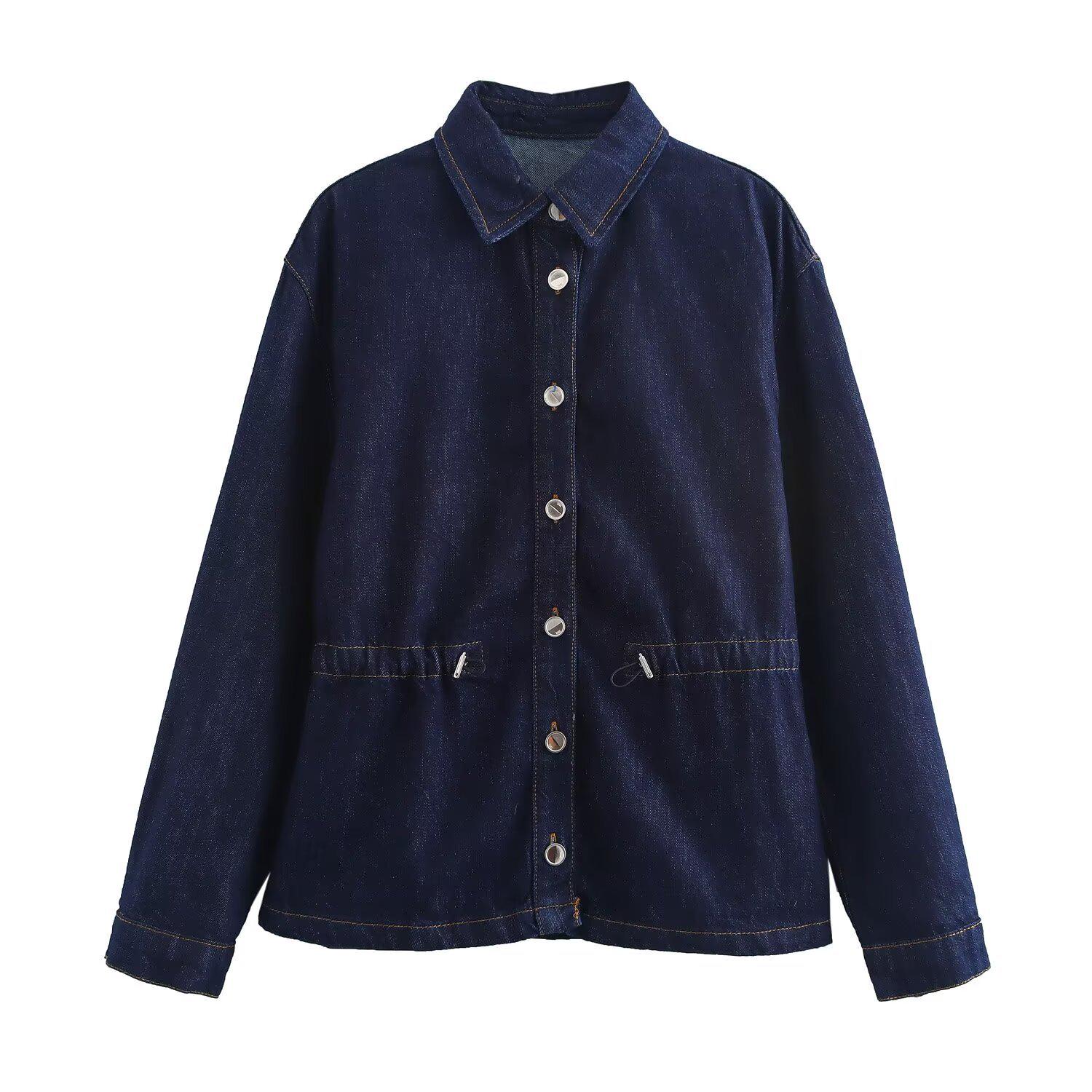 

Женская джинсовая куртка с регулируемой талией, весна 2025 Small темно-синий