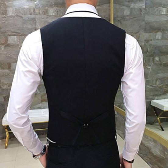 Men Vest Solid Color Single-breasted V Neck Formal Autumn Waistcoat for Wedding
