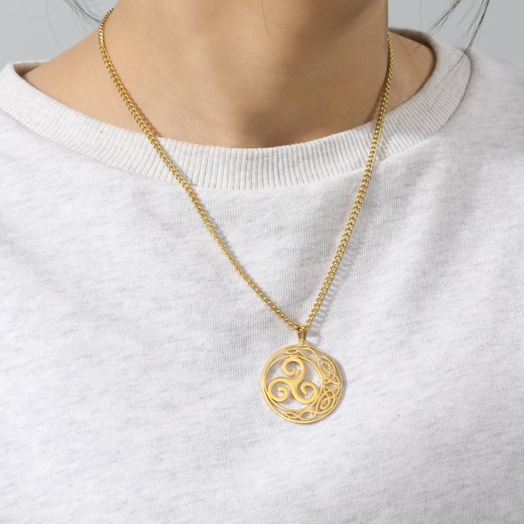 Celtic Knot Spiral Pendant Necklace Stainless Steel Unisex Retro Irish Trinity Knot Talisman Jewelry Gift for Men Women