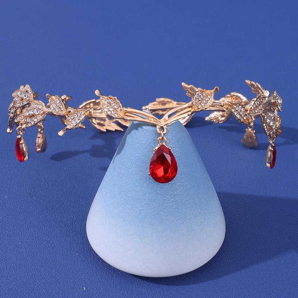 Europäischer und amerikanischer Brautkronen-Haarschmuck – Roter Hochzeitskopfschmuck für Frauen