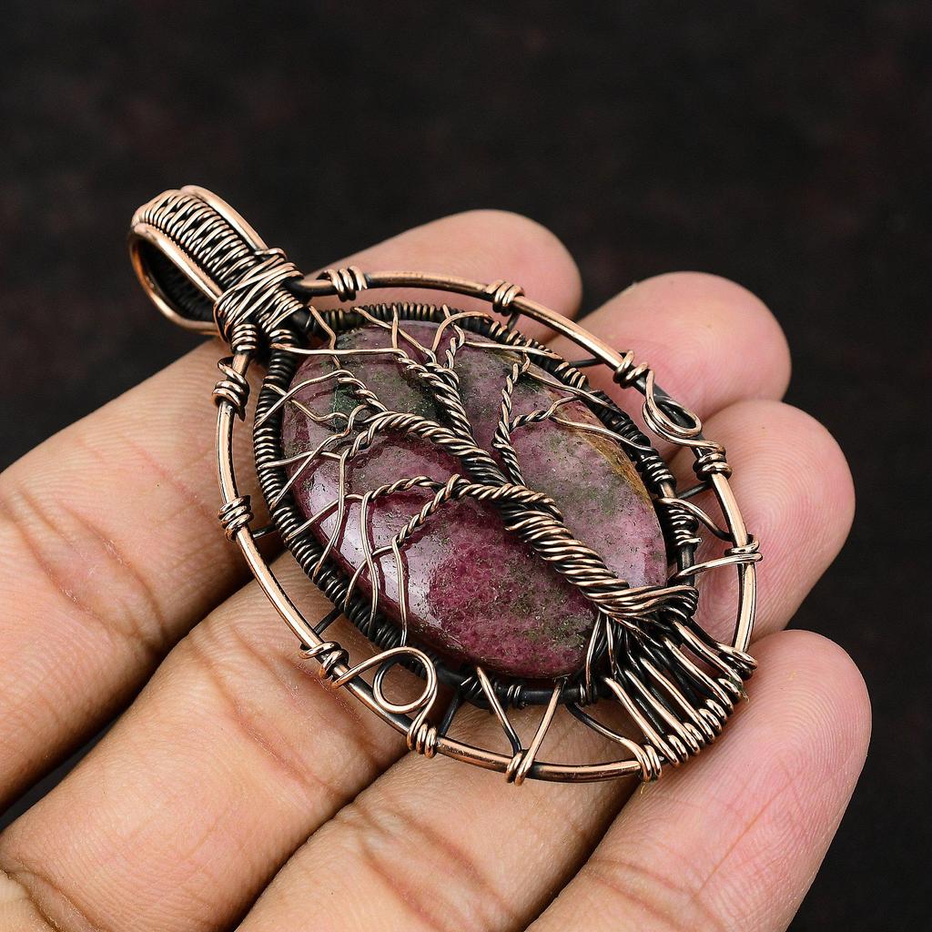 Baum des Lebens Rhodonit Anhänger Edelstein Anhänger Kupferdraht umwickelter Anhänger Designerschmuck Handgefertigter Rhodonit Anhänger Baum des Lebens Schmuck