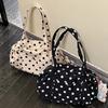 Korean Polka Dot Tote Bag Lightweight Nylon Handbag Women Casual Commute Shoulder Bag Large Capacity Sports Foldable Storage Bag
