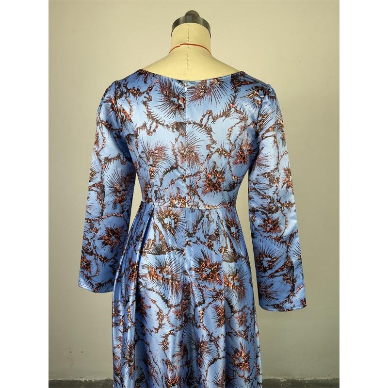 Damenkleid Frühling und Herbst Temperament Rundhals Langarm Taillenlanges A-Linien-Plissee-Kleid