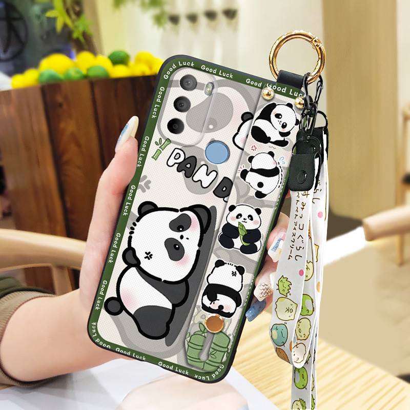 Shockproof Cute Phone Case For MOTO G31 With Fingerprint/XT2173-1 Cartoon Lanyard Wristband Panda Kickstand Wrist Strap