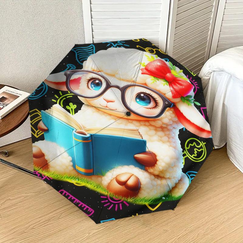 1pc Lamb Reading Pattern Umbrella Design Automatic Opening and Closing Umbrella, High-quality Travel Umbrella, c1128225
