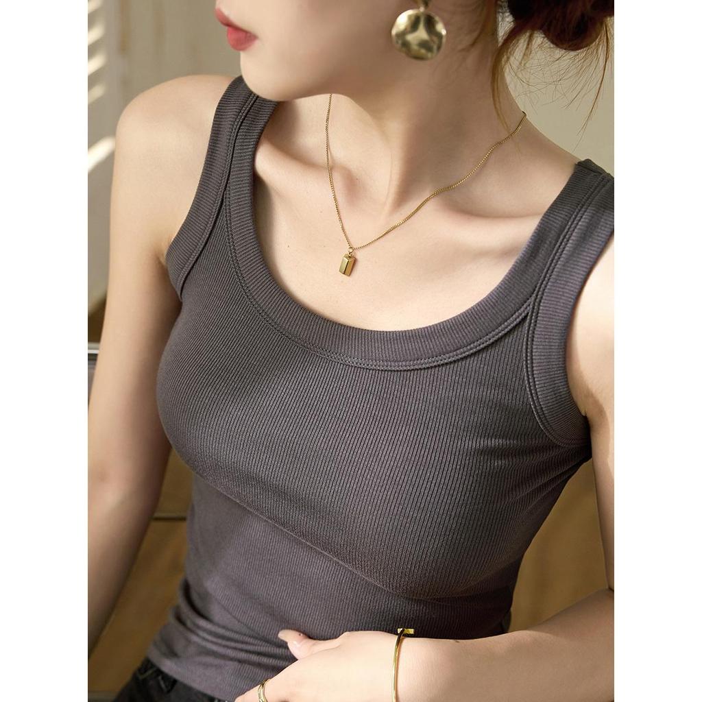 High-Quality, Elastic Ribbed Cotton Concealing Tank Top for Women - Anti-Exposure & Side Fat Concealing Design