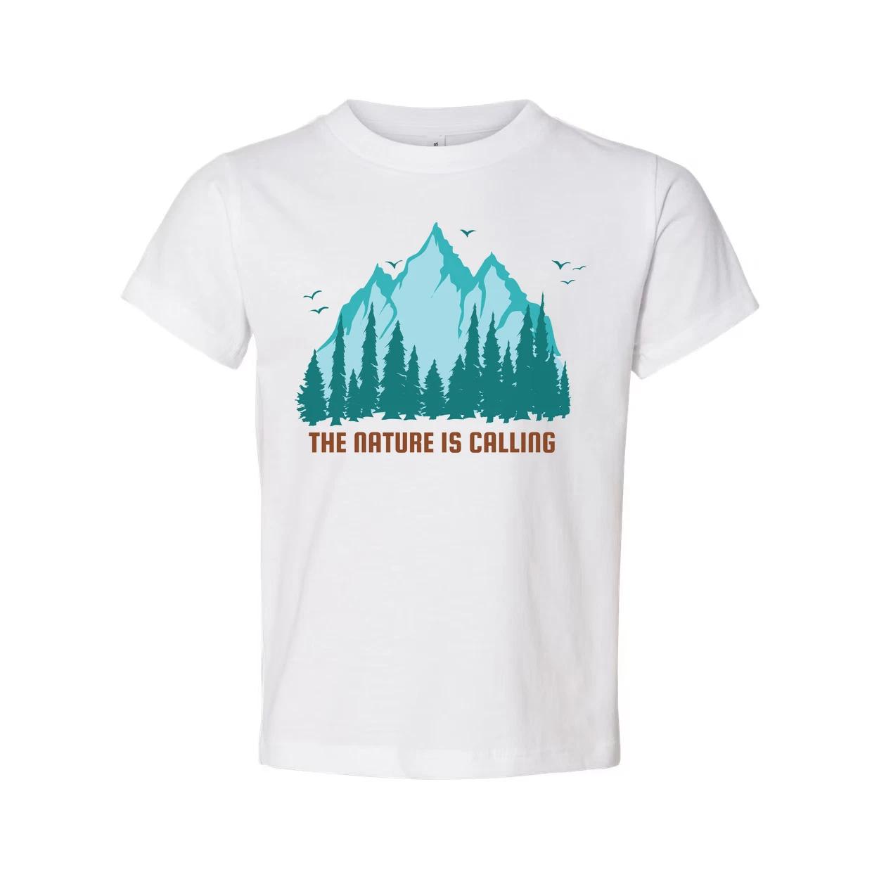 

Nature Is Calling Mountain Range And Forest Graphic T Shirt For Outdoor Enthusia M