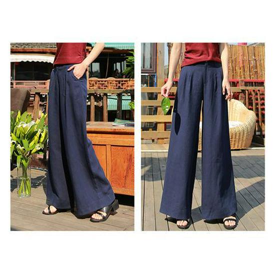Women's Casual Linen Wide-Leg Pants - Slimming, Loose-Fit Straight-Leg for Summer