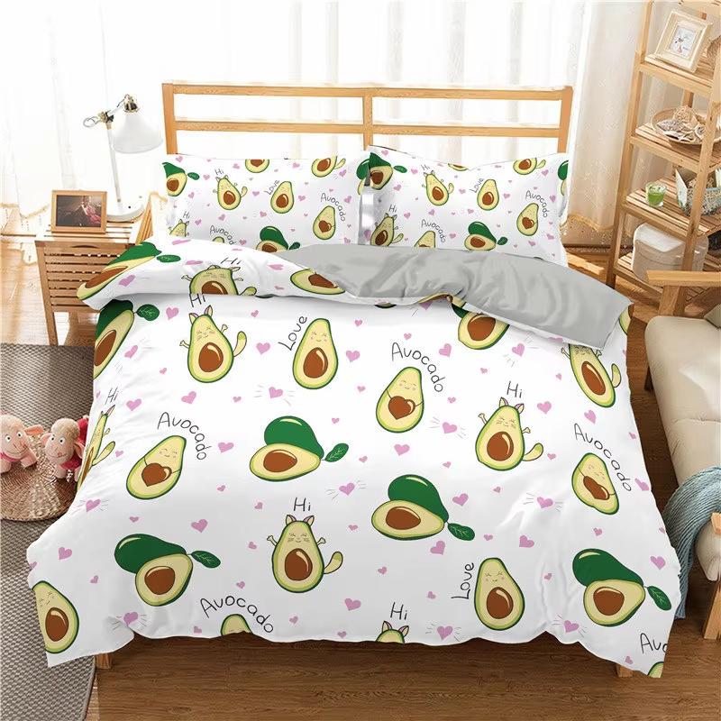 Green Avocado Duvet Cover Twin Queen For Boys Girls Teen Kawaii Tropical Fruit Bedding Set Botanical Cartoon Comforter Cover