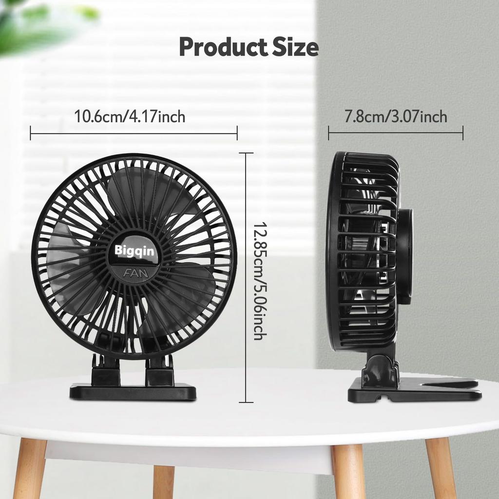 Bigqin Quiet Mini Foldable Desk Small But 3 Speed USB Adjustable for Living or Car Black Fan, Powerful, Settings, Powered, Angle, Office, Room, Room,