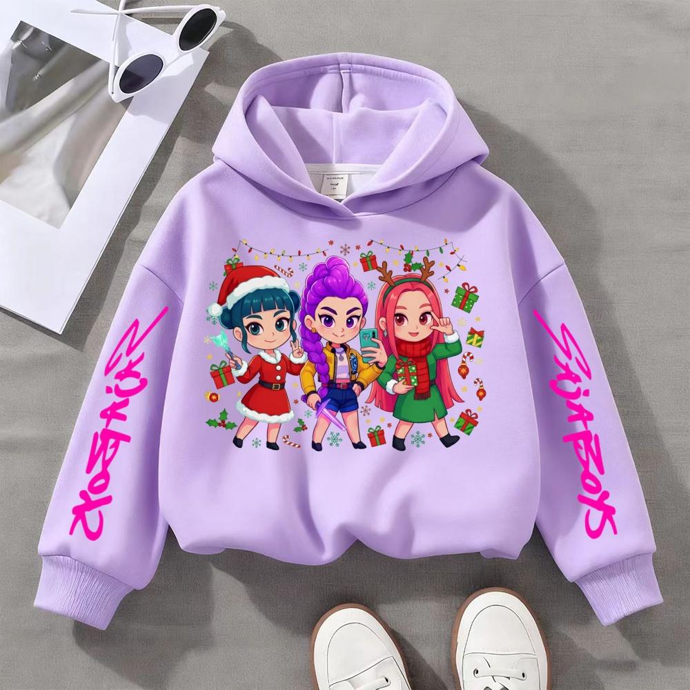 KPop Demon Hunter Christmas Cartoon Girls Boy Hooded Sweatshirt Warm Children's Fashion Casual Tops Casual Girls Clothing Gift