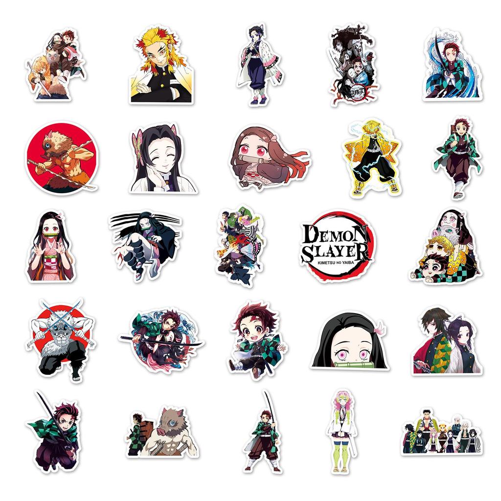 Demon Slayer Anime Sticker Pack: 50 Waterproof DIY Cartoon Stickers for Skateboards & Suitcases