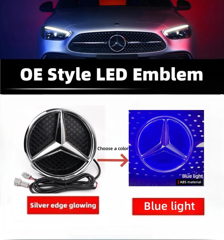 Bilklistremerke Varmt 2026 Nytt For Benz Stjernelogo til Frontgrill for Bil Hvit, Blå og LED-belyst Logo for Mercedes Benz W20