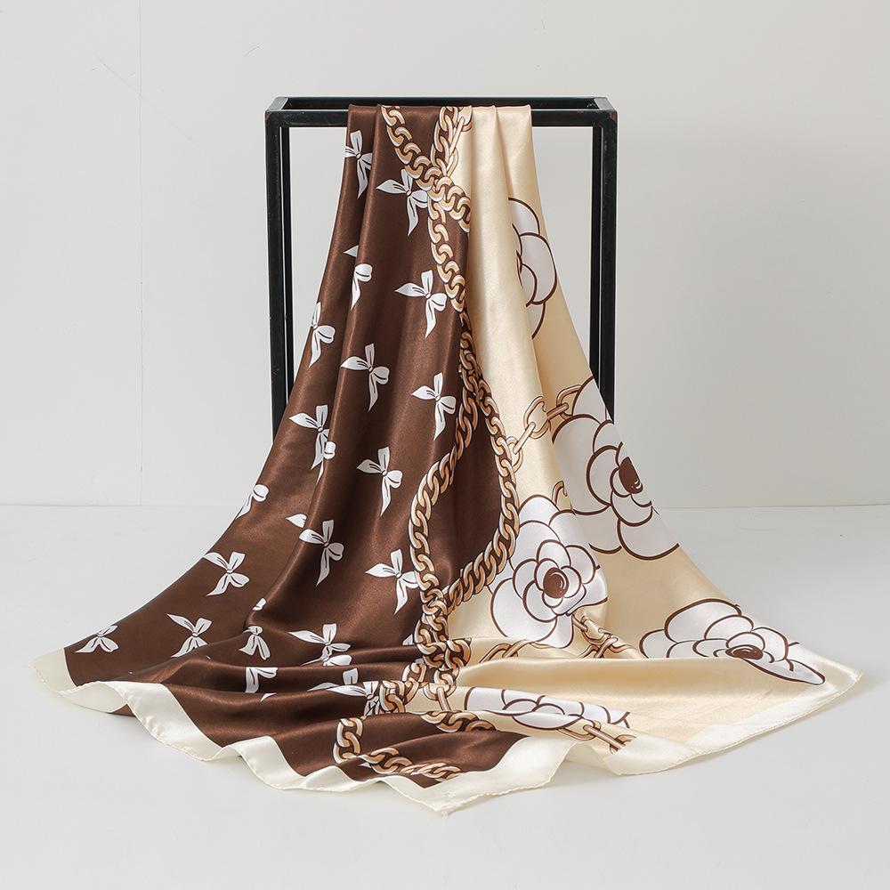 Printed Flower Square Scarf Women Silk Imitation Satin Wraps Line Foulard Headband Designers Bandana Hair Wrap 90*90Cm