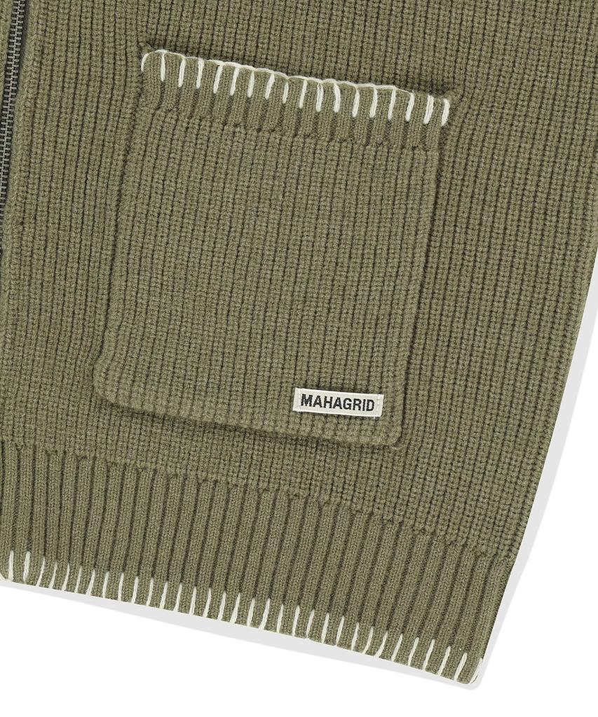 MAHAGRID Stitch Zip-Up Knit Khaki(Mg2Fsmk680A)