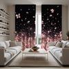 2PCS Black to Pink Cherry Blossom Print Sheer Polyester Curtains Rod Pocket Top for Living Room Bedroom Home Decor