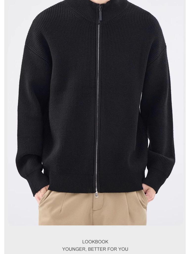 Men's Trendy Loose Knit Stand-Up Collar Zipper Cardigan - Autumn/Winter Versatile Outerwear.