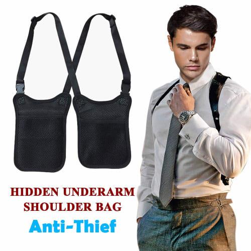 Anti-theft Hidden Underarm Strap Wallet Holster, Nylon, Leisure, Outdoor, Double Shoulder Pockets, Secret Service Tactical Bag (Black)