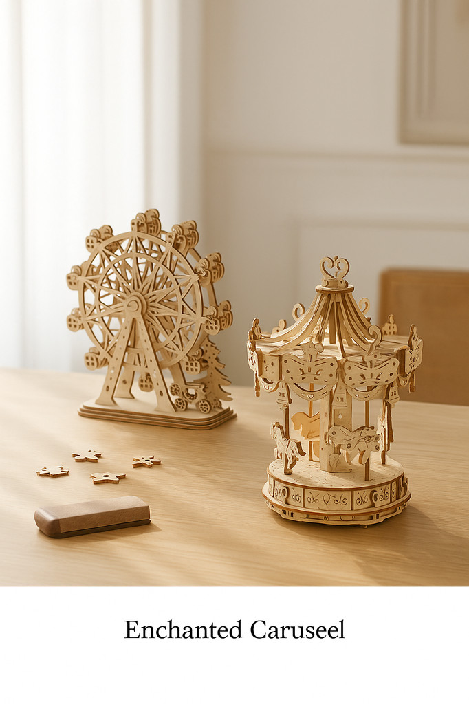 3D drewniane puzzle diabelski młyn układanka dyniowy wózek samodzielnego montażu model karuzeli DIY zabawka zestaw Woodcraft