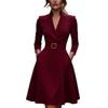 European and American fashion new models, solid color temperament elegant waist V-neck pendulum dress women's clothing