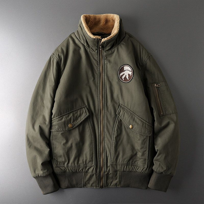 American-Style Thickened Bomber Jacket Army Green M
