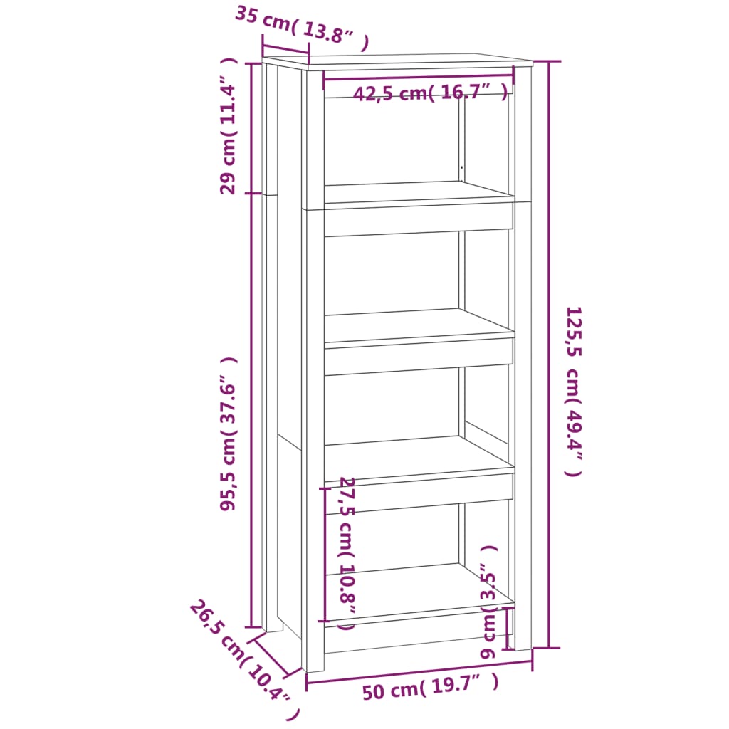 Bookshelf Gray 50 x 35 x 125.5 cm Solid Pine Wood