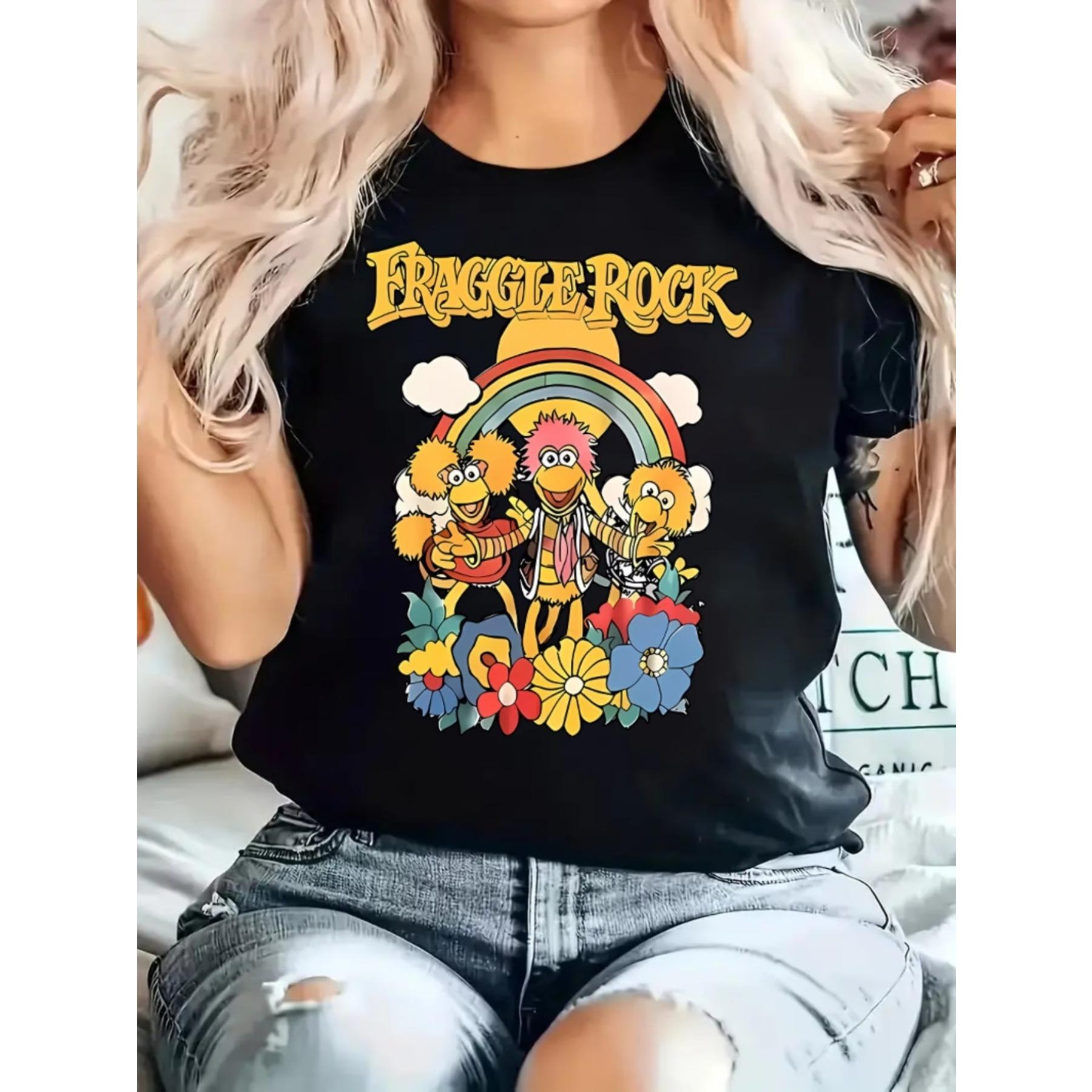 Fraggle Rock Graphic Women S T-Shirt - Soft Cotton Blend, Casual Short Sleeve Crewneck with Vibrant Cartoon Design S чёрный