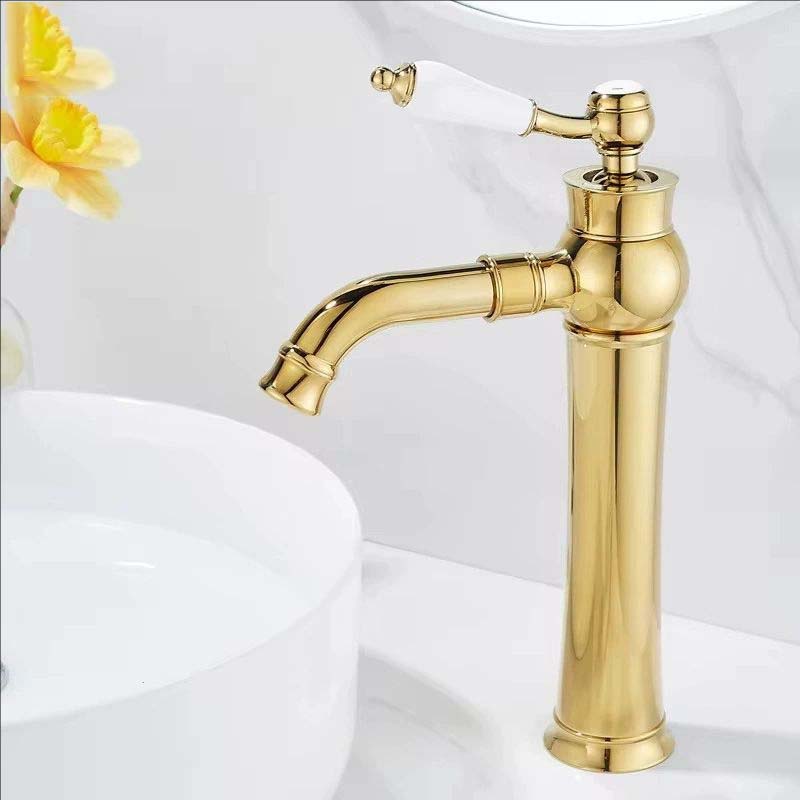 Chrome Basin Faucets Modern Gold Deck Mounted Bathroom Mixer Faucets High Bathroom Sink Faucet Taps
