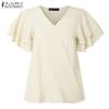 ZANZEA Women Summer V-Neck Ruffles Short Sleeve Casual Blouse