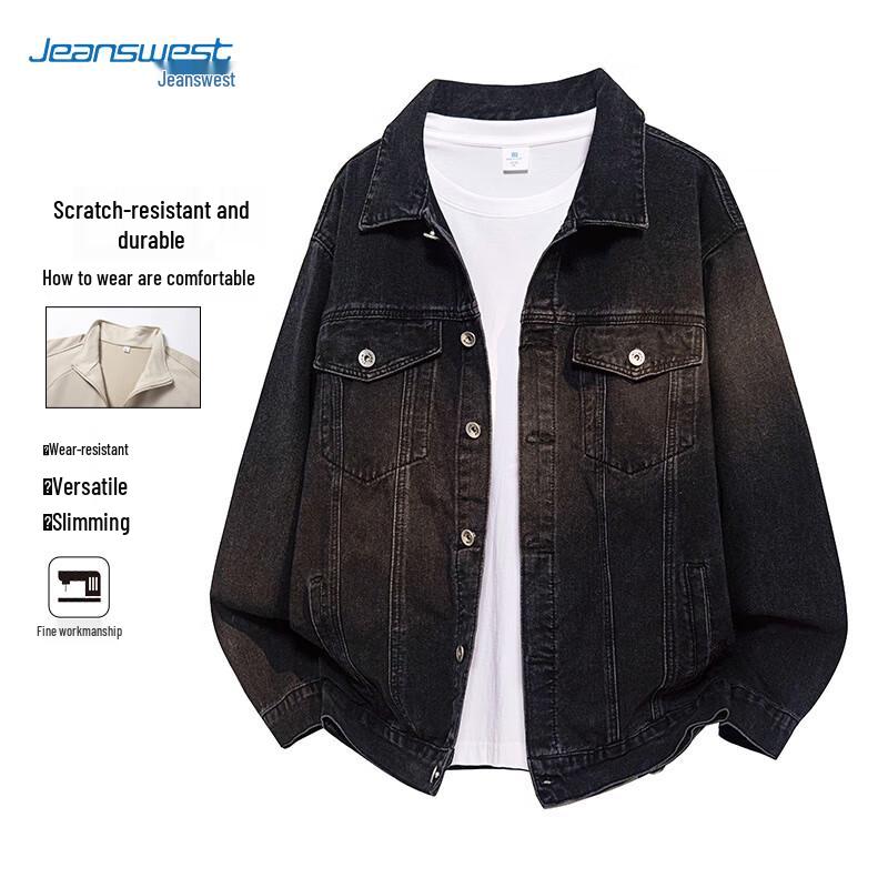 

JEANSWEST Men s American Retro Loose Fit Denim Jacket M