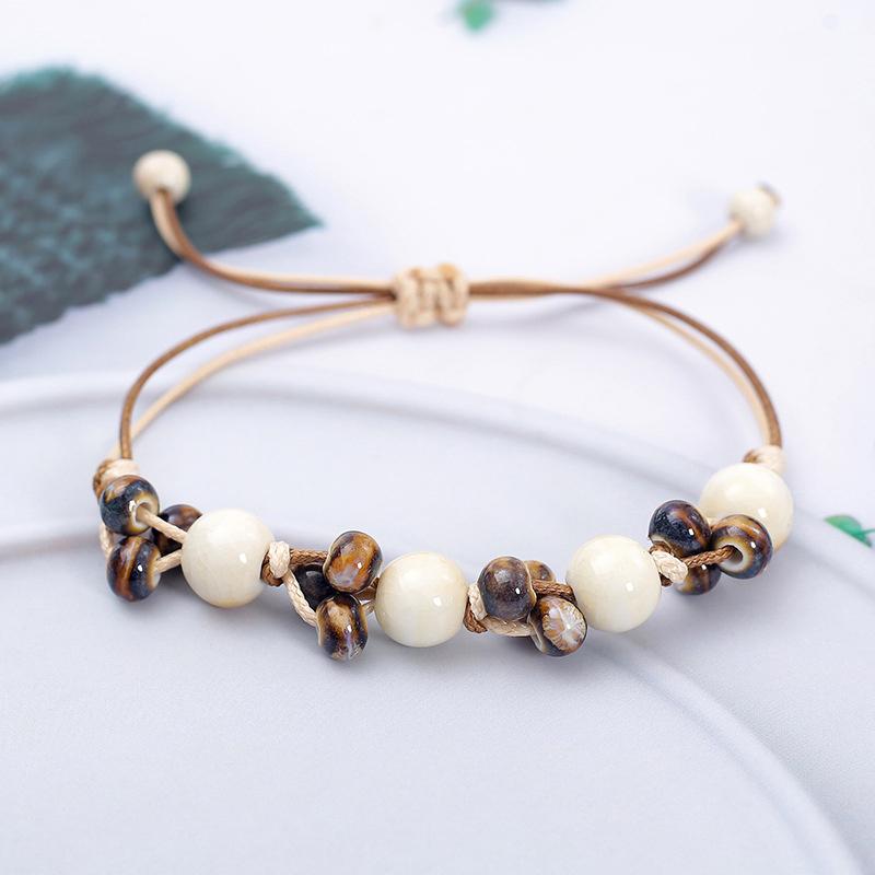 Vintage Star Ceramic Braided Rope Bracelets For Women Girls Sweet Bohemian Style Adjustable Bangles Jewelry Accessories Gifts