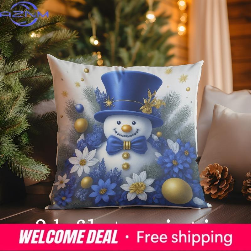 Home Decor Christmas-Themed Blue Floral Pillows Suitable For Sofa Bedroom Car Pillow Cover Cushion Rectangular Back Cushion