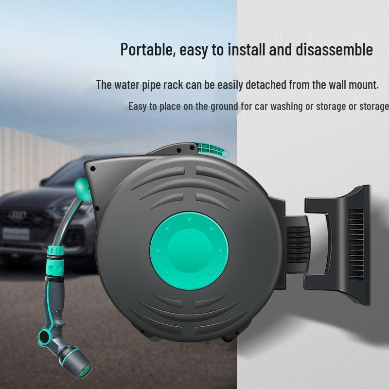 Telescopic Car Wash & Garden Hose Reel with High-Pressure Water Gun and Automatic Retractable Storage