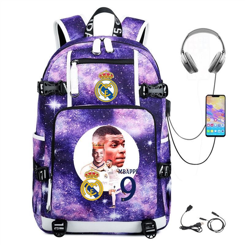 Camouflage Backpack Student Bookbag Multifunctional USB Charging Football Star Print Travel Daypack Lightweight Casual Men's Backpack