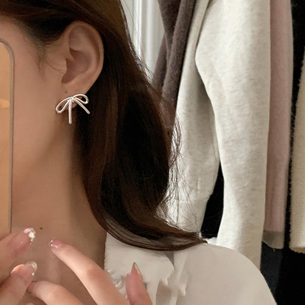 Bows Pearl Necklace Simple Simple Bow Accessories New Retro Simple Bow Earrings